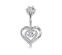 CIZME 925 en Argent Piercing du Nombril 14G 8mm Barre d'ombilic avec Pendentif de Coeur Bijoux de Piercing au Ventre avec CZ