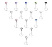 CIZME Lot Piercing Labret Transparent Bioflex 1.2mm Lippenpiercing Set | Mix de piercings lèvre et oreille avec cristal strass, clou tragus helix discret, pack économique