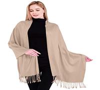 CJ Apparel Châle pashmina fait main à pompons népalais pour femme, Rose/beige, Taille unique