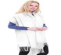 CJ Apparel Écharpe épaisse en coton mélangé avec pompons de couleur unie, blanc, taille unique