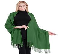CJ Apparel Écharpe épaisse en coton mélangé avec pompons de couleur unie, vert forêt, taille unique
