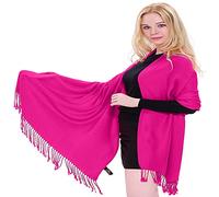 CJ Apparel Hot Pink Bright Pink Solid Color Tassels Design Nepalese Shawl Seconds Scarf Wrap Stole Throw Head Wrap Pashmina Hand Made in Nepal New