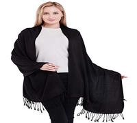 CJ Apparel Noir Couleur Unique Style Tissé en Sergé 100% Cachemire Châle Echarpe Manteau Etole Plaid Pashmina Nouvelle