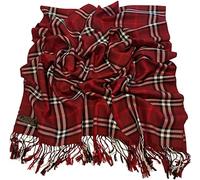 CJ Apparel Pashmina Écharpe à motif tartan népalais avec pompons, bordeaux, Taille unique