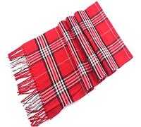 CJ Apparel Pashmina Écharpe à motif tartan népalais avec pompons, Rouge écossais, taille unique