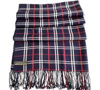 CJ Apparel Pashmina Écharpe châle népalais avec motif tartan bleu foncé, Tartan bleu foncé, taille unique