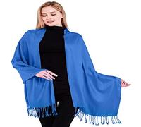 CJ Apparel - Seconds - Châle népalais, écharpe, étole, jeté de canapé, pashmina - Couleur unie - Bleu - Taille unique
