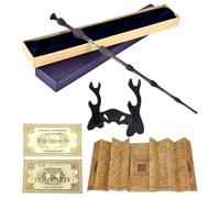 CJBIN Baguette Dumbledore, 37CM Baguette de Sureau avec Noyau Acier, Dumbledore Baguettes Boîte Cadeau avec Carte, Billet et Support de Bbaguettes Noire