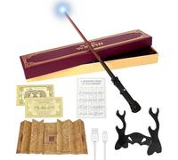 CJBIN Baguette Harry Potter Lumineuse, Baguette Magique Harry Potter avec Chargement USB, Harry Potter Baguette dans Un Coffret Cadeau avec Carte de Sort, Ticket de Gare, Plan et Support de Baguette