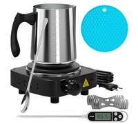 CJBIN Kit de fabrication de bougies avec pot de cire de 900 ml, cuillère mélangeuse, support de mèche, tapis de pied, thermomètre, plaque chauffante, kit de bougies DIY pour adultes débutants