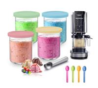 CJBIN Lot de 4 Bacs à Crème Glacée pour Ninjas Creami, 680ML Récipients à Crème Glacée avec 5 Cuillères, Pots de Crème Glacée pour Ninja Creami Deluxe NC500 NC501 Series, Sans BPA et Lave-Vaisselle