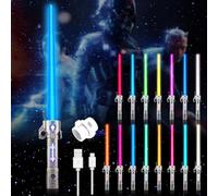 CJBIN Star Wars Sabre laser pour enfants, 15 couleurs, sabre laser, avec lumière et son, rétractable, 2 en 1, pour enfants (poignée argentée)