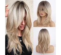 CJCSM Perruque pour Femme, Perruques ombrées Blond cendré avec Frange, Perruques pour Dames Cheveux bouclés de 18 Pouces
