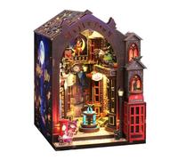 Cjeuxnr Book Nook KitDIY Serre-livres puzzle 3D en bois, avec lumières LED, maison de poupée miniature, décoration d'étagère