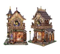 Cjeuxnr Kit de construction de maison miniature pour coin de livres, maison de poupée, décoration d'étagère, cadeaux pour la famille et les amis