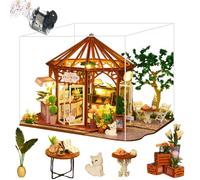 Cjeuxnr Kit de maison de poupée miniature en bois à faire soi-même avec meubles LED et musique pour cadeau d'anniversaire créatif (avec housse anti-poussière)