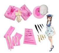 Cjeuxnr Lot de 5 moules en silicone 3D en forme de visage humain pour cheveux de poupée, pâte à modeler, moule à gâteau en forme de bras et de jambe, moules à gâteau au chocolat, outils de cuisson