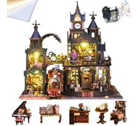 Cjeuxnr Maison de poupée miniature à faire soi-même, kit maison de poupée avec couvercle anti-poussière et boîte à musique, mini maison de poupée en bois jouets pour adultes