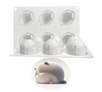 Cjeuxnr Moule à gâteau en silicone 3D, 6 cavités en forme d'animal de hamster, moule flexible facile à démouler, moule à gâteau, fondant, gâteau, pudding, gelée, dessert (629)