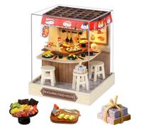 Cjeuxnr Puzzle en bois 3D à faire soi-même avec meubles et housse anti-poussière - Maison de poupée miniature en bois pour adultes - Artisanat - Maison de nourriture tournante