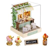 Cjeuxnr Puzzle en bois 3D à faire soi-même avec meubles et housse anti-poussière - Maison de poupée miniature en bois pour filles - Artisanat - Modèle de dessert