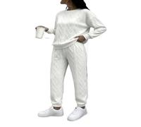 CJFBDFC SurvêTement Femme Ensemble Complet Tricot À Câble 2 Pièces Outfit Set Crewneck Pull Top & Cordon Jogger Pantalon