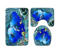 CJFBDFC Tapis De Bain Ensemble Salle Poissons sous-Marins 3 Pièces, Antidérapant en Forme U Mat Couvercle Toilette-Pink