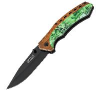 CJH Couteau à ouverture d'une main vert/marron 44011
