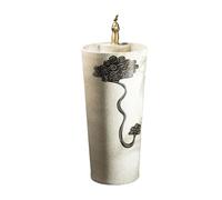 CJHFR472SG Classique Lavabo sur Pied avec Robinet et kit de vidange, lavabo de Salle de Bain rétro en céramique Lavabo de Salle de Bain