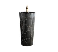 CJHFR472SG Classique Lavabo sur Pied en céramique Noire avec Robinet et kit de vidange, lavabo autoportant for intérieur et extérieur Lavabo de Salle de Bain