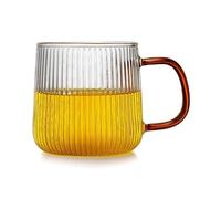 CJHFR472SG Élégant Tasse en verre à rayures verticales avec anse colorée, 320 ml, borosilicate transparent Verrerie(Amber)