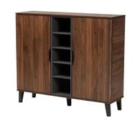 CJHFR472SG Indépendant Armoire à Chaussures à 2 Portes en Bois à 2 Portes, Moderne, Bicolore, Noyer, Marron et Gris, Mid-Century l'Entrée de la Maison