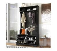 CJHFR472SG Indépendant Grand Arbre d'entrée de 70,8 Pouces avec Banc de Rangement et Porte-Manteau, 2 tiroirs de Rangement for Chaussures, 4 Crochets, 3 étagères, Blanc l'Entrée de la Maison(Noir)