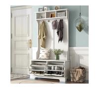 CJHFR472SG Indépendant Grand Arbre d'entrée de 70,8 Pouces avec Banc de Rangement et Porte-Manteau, 2 tiroirs de Rangement for Chaussures, 4 Crochets, 3 étagères, Blanc l'Entrée de la Maison(Blanc)