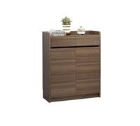 CJHFR472SG Indépendant Meuble à Chaussures à 4 étagères avec Portes for Porche d'entrée, Organiseur de Chaussures avec tiroirs, Marron/Blanc l'Entrée de la Maison