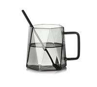 CJHFR472SG Maison 460 ML grand verre café Design créatif tasse maison polygonale flocons d'avoine petit déjeuner bureau rétro calibre Décoration(Noir)