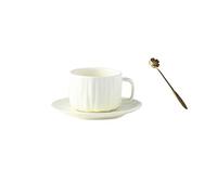 CJHFR472SG Maison Ensemble de tasses à café vintage 250ML, tasse et assiette thé en céramique ménage haute beauté eau exquise ensemble Décoration(Blanc)