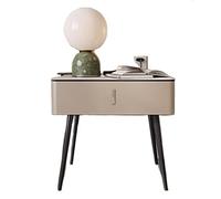 CJHFR472SG Moderne Bords arrondis Table de Chevet en Bois Table de Chevet en Cuir Tiroir dissimulé Meubles de Chevet de Rangement Pieds de Table surélevés/Beige, Gris, Orange, Blanc Pratique(Beige)