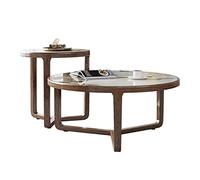 CJHFR472SG Moderne Lot de 2 Tables Basses gigognes Rondes, Table Basse Moderne, Table d'appoint avec Plateau en Ardoise et Pieds en Bois Naturel, Tables d'appoint Rondes gigognes for Le Salon Simple