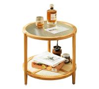 CJHFR472SG Moderne Table Basse Ronde en Bois Massif, Table à thé for Salon, Petit ménage, Balcon, Chambre à Coucher, Verre Simple