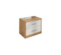 CJHFR472SG Moderne Table de Chevet en Couleur Blanc + Bois Meuble de classement avec Deux tiroirs, Meuble de Rangement en Bois Massif for Salon, Chambre, Salle d'étude Pratique