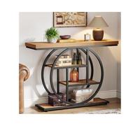 CJHFR472SG Multifonctionnel Console, Table d'entrée avec Base Circulaire, Tables avec étagères de Rangement for Salon Derrière Le canapé(Light Brown)