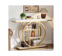 CJHFR472SG Multifonctionnel Console, Table d'entrée avec Base Circulaire, Tables avec étagères de Rangement for Salon Derrière Le canapé(White Gold)