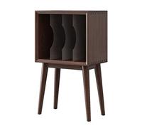 CJHFR472SG Porte-disques Support de tourne-disque, support platine avec cloison en verre amovible, table rangement for disques vinyles pieds bois massif for salon, chambre à coucher Support vinyle