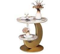 CJHFR472SG Table d'appoint moderne à double couche en marbre - Table basse ronde minimaliste moderne - Table d'angle créative pour salon, balcon - Simple (doré)