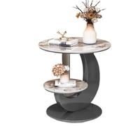CJHFR472SG Table d'appoint moderne en marbre double couche : table basse ronde minimaliste moderne, table d'angle créative pour canapé pour salon, balcon, meubles de salon (gris)