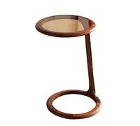 CJHFR472SG Table d'appoint ronde moderne en bois massif, table d'appoint pour salon, chambre à coucher, petits espaces, table de chevet entièrement assemblée, noyer noir simple