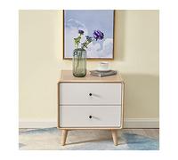 CJHFR472SG Table de chevet moderne avec 2 tiroirs, table d'appoint pour salon, table de chevet avec pieds en bois massif, table d'appoint moderne pour chambre à coucher, L 40,5 x l 37 x H 48,5 cm