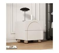 CJHFR472SG Table de chevet moderne avec pieds sphériques en acier inoxydable - Table d'appoint en bois avec 2 tiroirs - Pour chambre à coucher, salon - Beige gris - Pratique (L 40 x P 40 x H 48 cm)