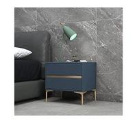 CJHFR472SG Table de chevet moderne en bois - Table de chevet moderne en cuir synthétique bleu avec 2 tiroirs - Petite table d'appoint pour salon, chambre à coucher - Pratique (L 50 x P 40 x H 48 cm)